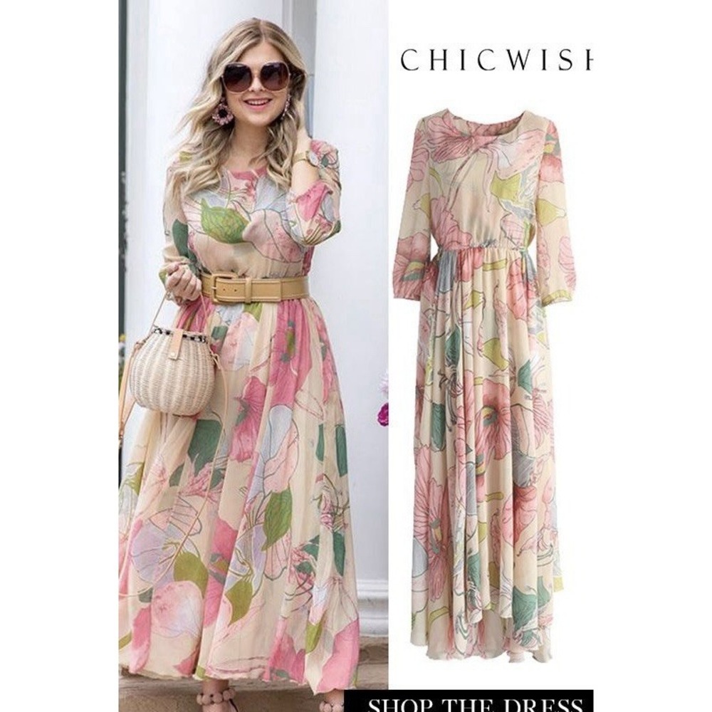 Chicwish Spring Scenery Floral Maxi Dress Pink Nude Women's Size S‎